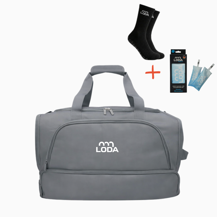 LODA Sports LODA Compact Active Season Sale-Paket mit Socken und 2 blauen Beuteln (siehe Abbildung oben).